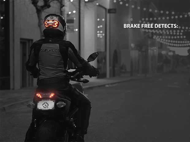 Brake Free wireless brake detection can accurately detect regular braking, engine braking, downshifting, and emergency braking. Our proprietary algorithm also ignores any head movements to limit false activations.