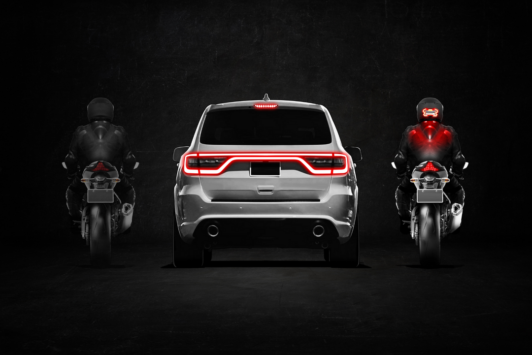 Riders are invisible in comparison to a car. A car has 10 times the visibility with at least 3 lights forming a large triangle. In comparison, the motorcycle rider has only one tail light, below eye level for most drivers. Brake Free solves the problem