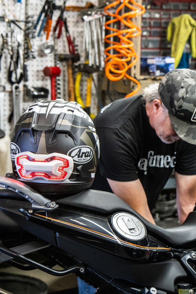 Powering on Brake Free on a Shoei helmet