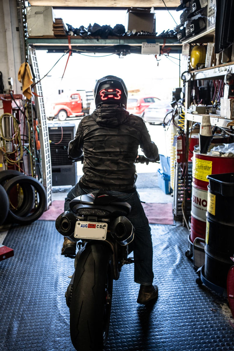 Riding with Brake Free mounted on a helmet